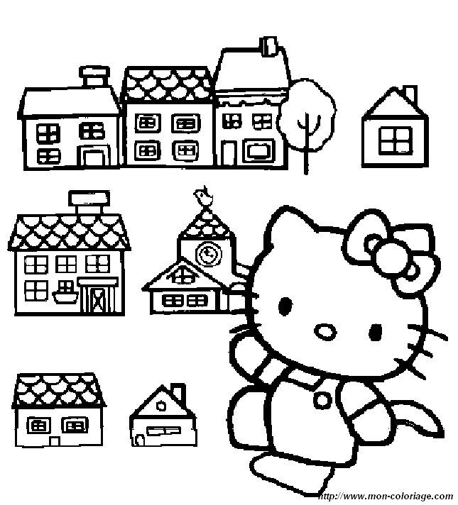 COLORIAGE HELLO KITTY (maison+Hello kitty)